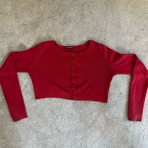 Red Cropped Button Up Brandy Melville Sweater